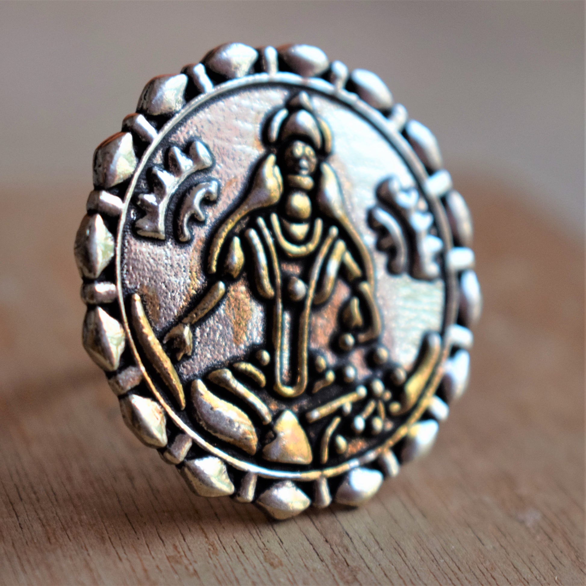 German Silver Goddess Lakshmi Finger Ring - GlitterGleam