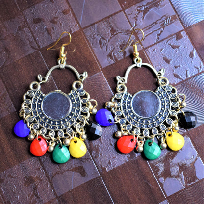 Multicolored Golden Oxidised Mirror Chandbali - GlitterGleam
