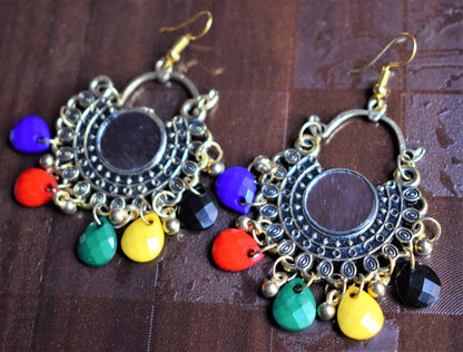 Multicolored Golden Oxidised Mirror Chandbali - GlitterGleam