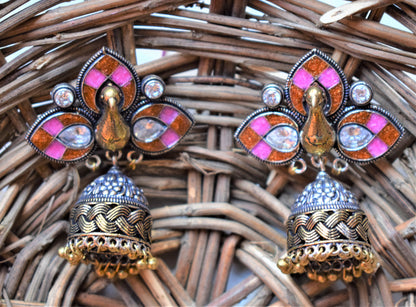 Hand-Crafted Designer Meenakari Peacock 3D Earrings - GlitterGleam