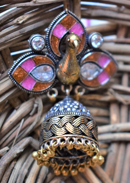 Hand-Crafted Designer Meenakari Peacock 3D Earrings - GlitterGleam