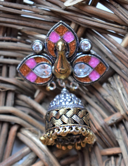 Hand-Crafted Designer Meenakari Peacock 3D Earrings - GlitterGleam