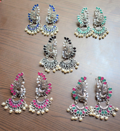 Gemstone and Pearl Silver Chandbalis - GlitterGleam