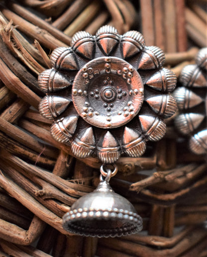 Designer Traditional German Silver Floral Earrings with Jhumki - GlitterGleam