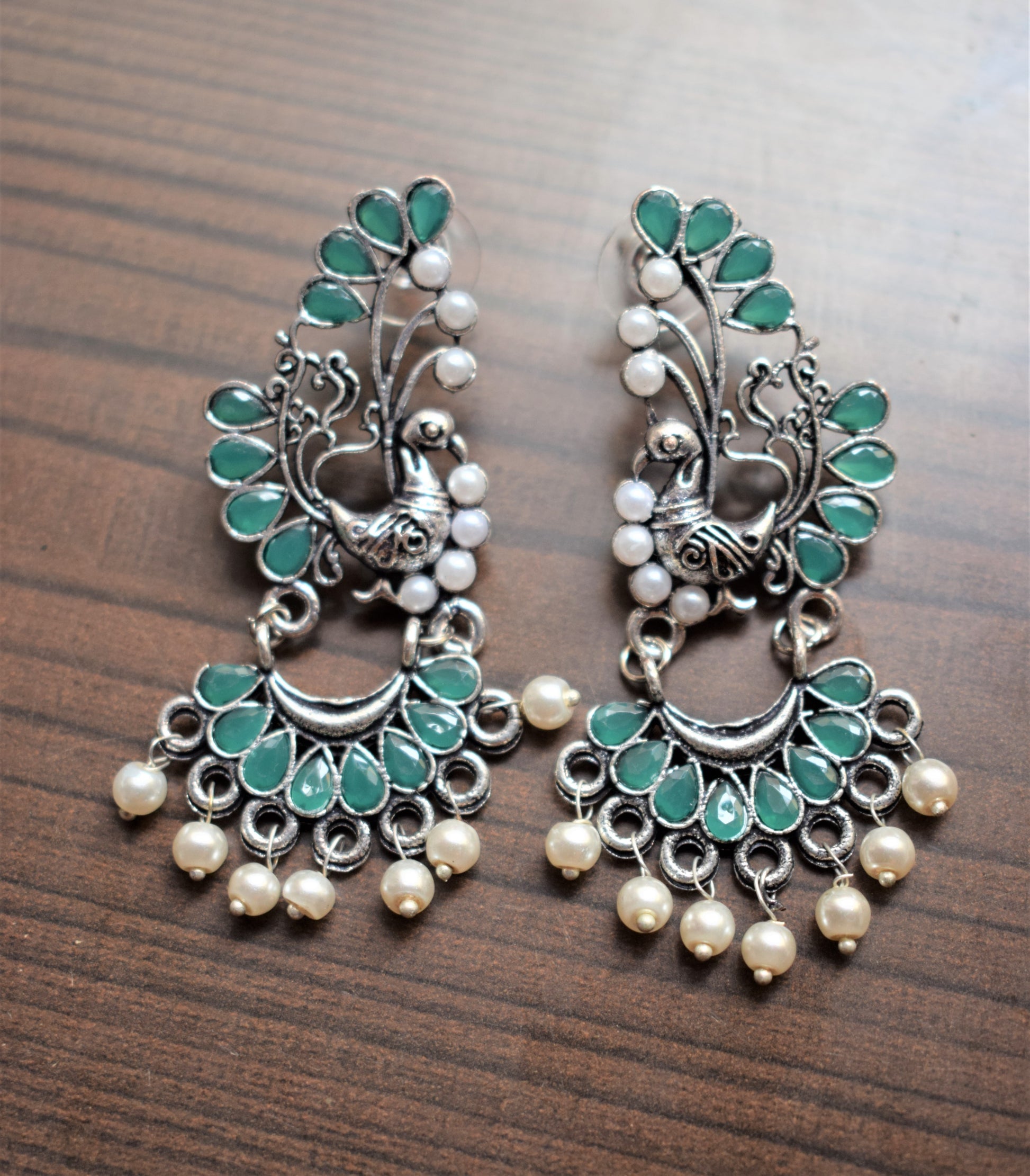 Gemstone and Pearl Silver Chandbalis - GlitterGleam