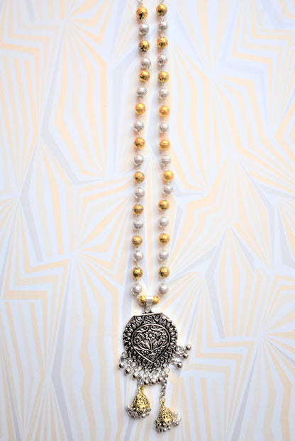 Designer German Silver Matar Mala Tassel Necklace - GlitterGleam