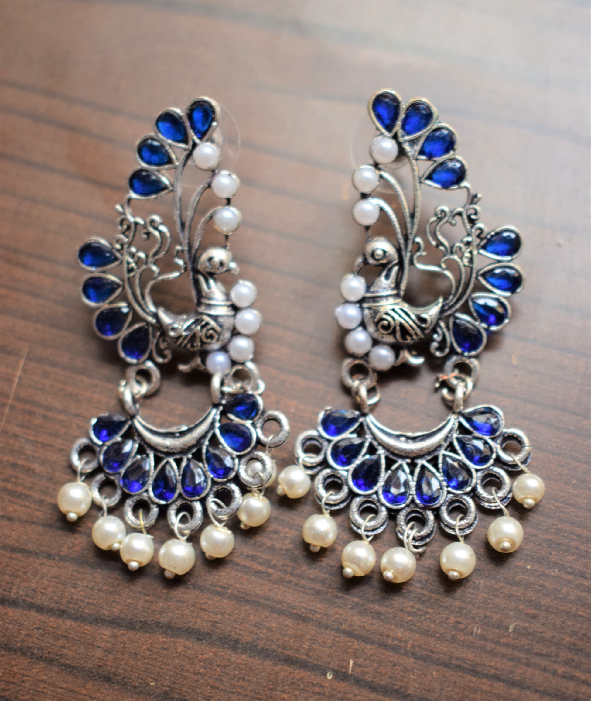 Gemstone and Pearl Silver Chandbalis - GlitterGleam