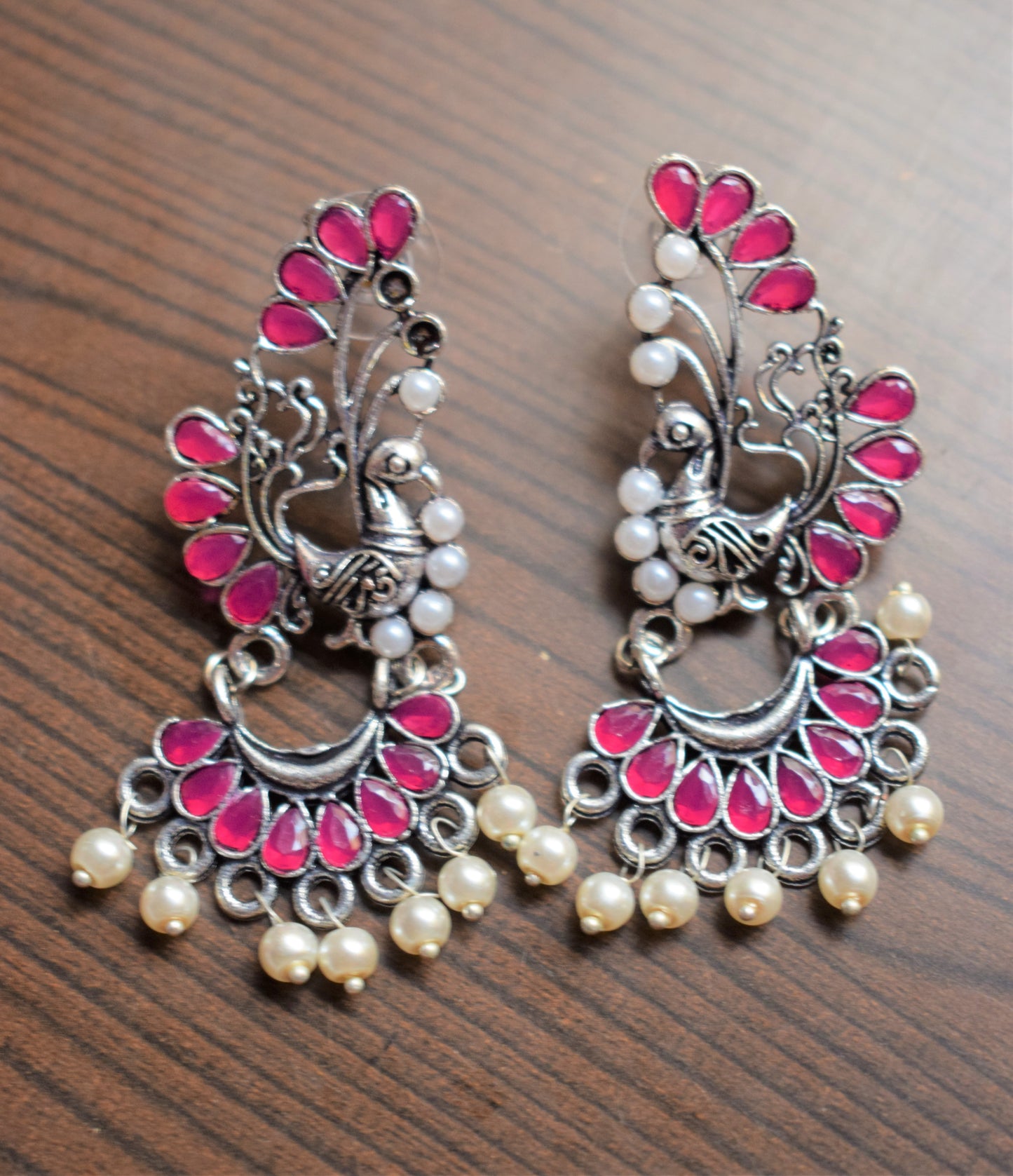 Gemstone and Pearl Silver Chandbalis - GlitterGleam