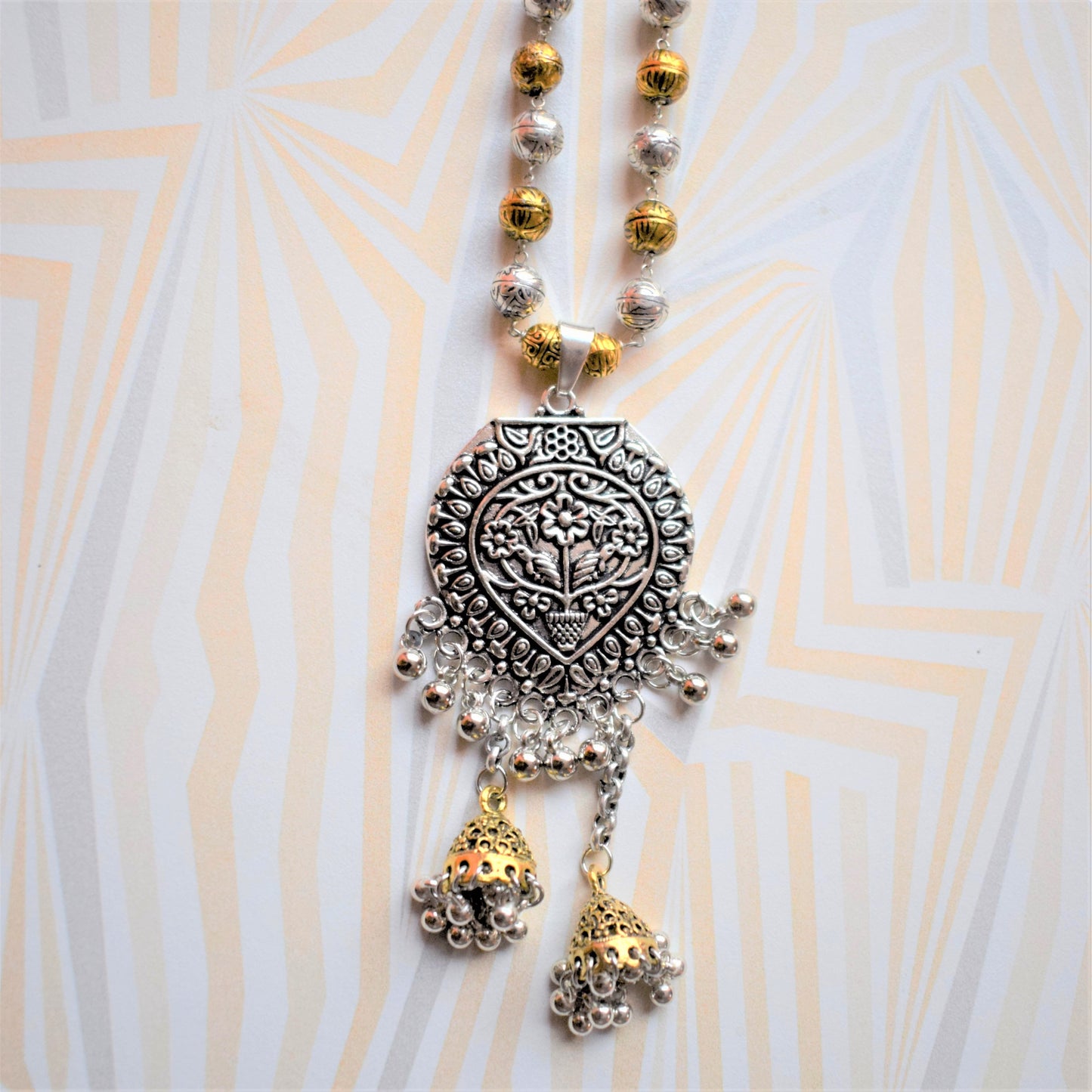 Designer German Silver Matar Mala Tassel Necklace - GlitterGleam