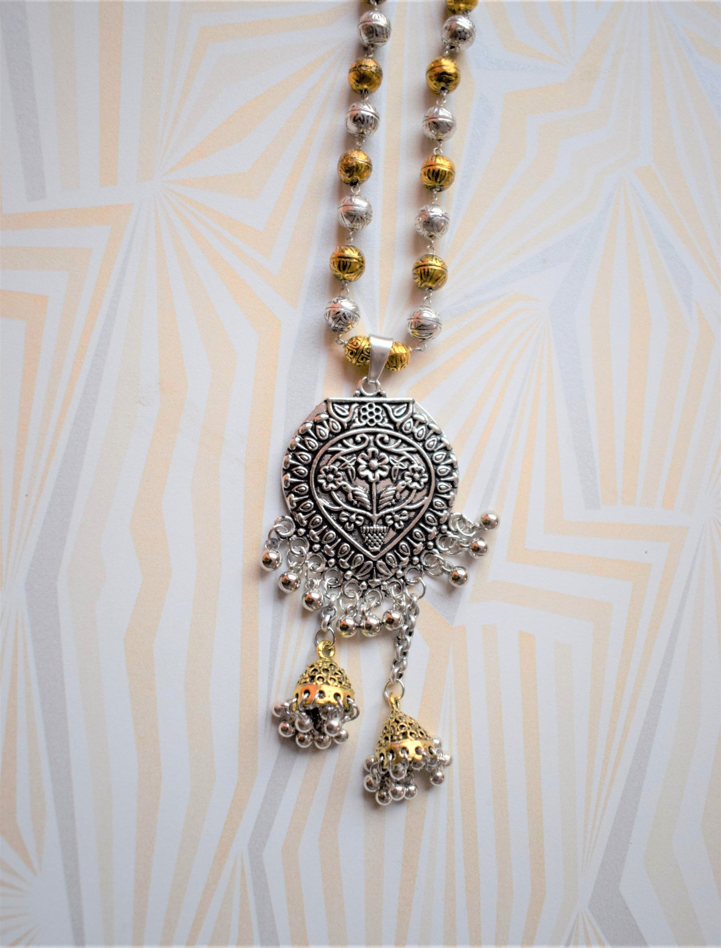 Designer German Silver Matar Mala Tassel Necklace - GlitterGleam