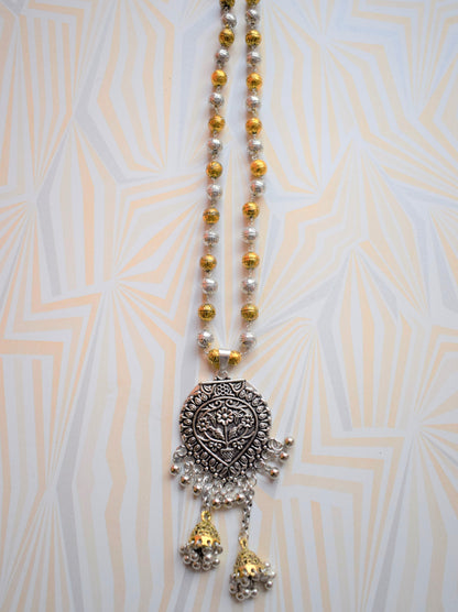 Designer German Silver Matar Mala Tassel Necklace - GlitterGleam