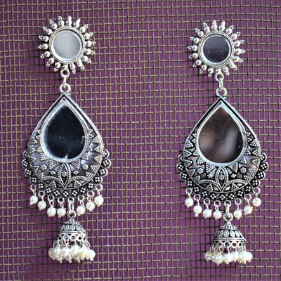 Mirror Dew Drop Chakra Jhumki Earrings - GlitterGleam