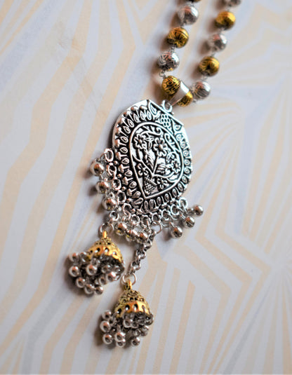 Designer German Silver Matar Mala Tassel Necklace - GlitterGleam