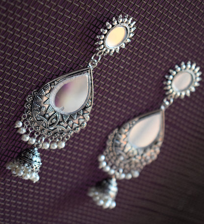 Mirror Dew Drop Chakra Jhumki Earrings - GlitterGleam