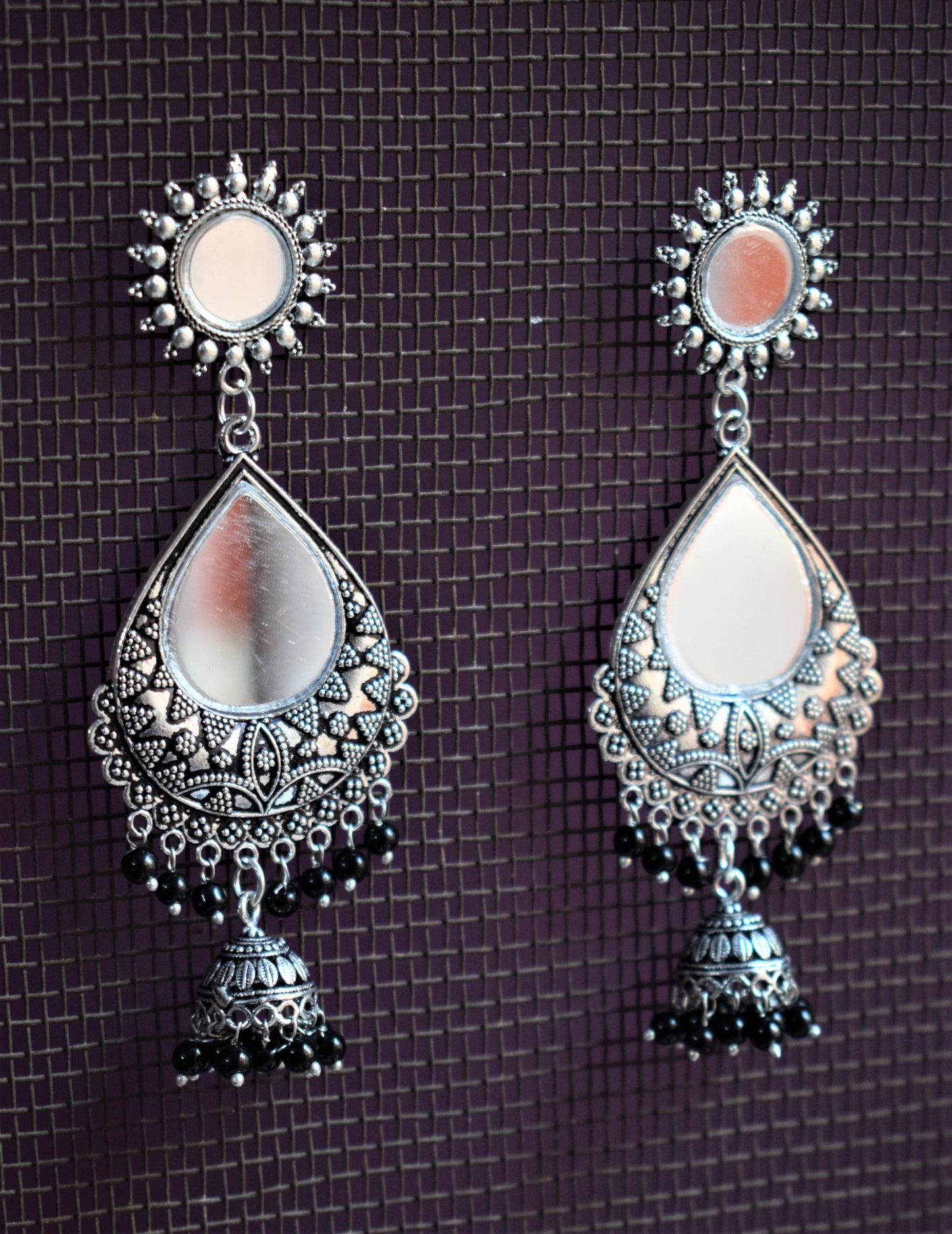 Mirror Dew Drop Chakra Jhumki Earrings - GlitterGleam