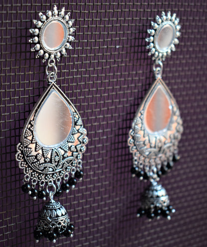 Mirror Dew Drop Chakra Jhumki Earrings - GlitterGleam