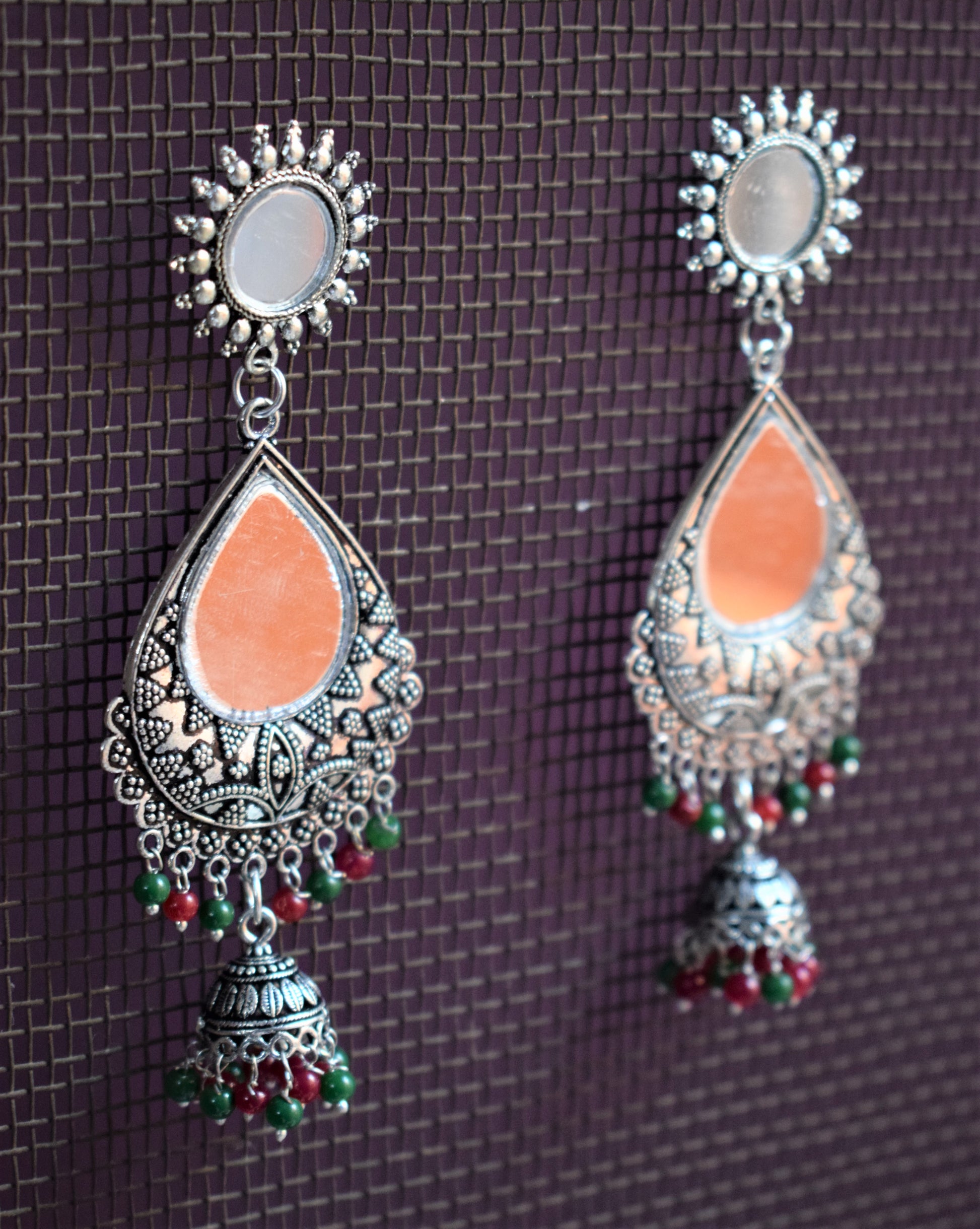 Mirror Dew Drop Chakra Jhumki Earrings - GlitterGleam