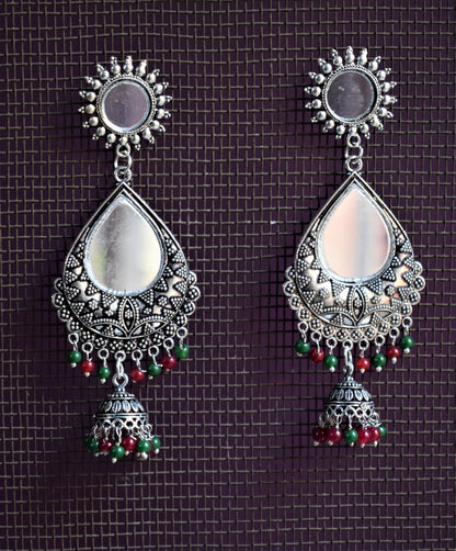 Mirror Dew Drop Chakra Jhumki Earrings - GlitterGleam