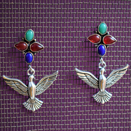Pigeon Gemstone Floral Stud Earring - GlitterGleam