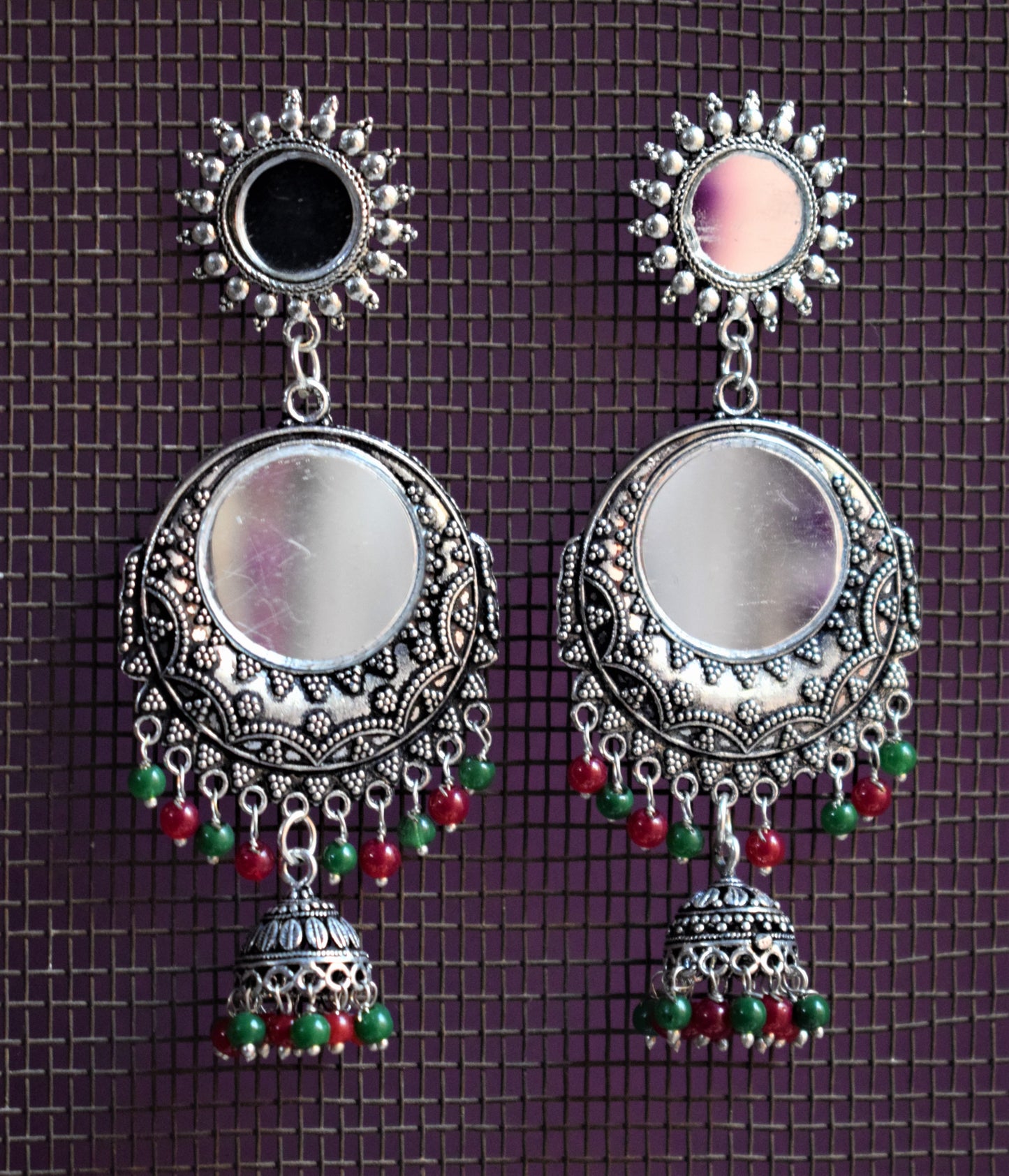 Mirror Chandbali Chakra Jhumki Earrings - GlitterGleam