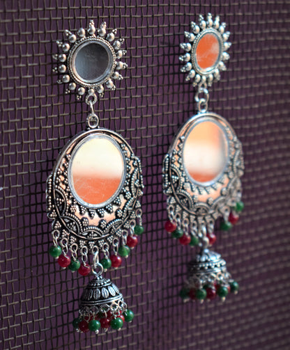 Mirror Chandbali Chakra Jhumki Earrings - GlitterGleam