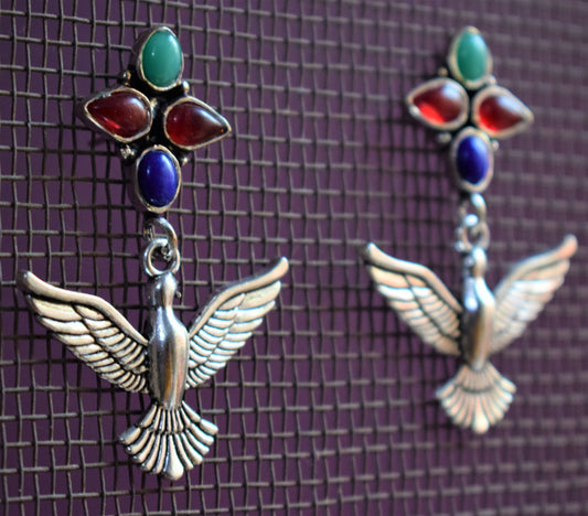 Pigeon Gemstone Floral Stud Earring - GlitterGleam