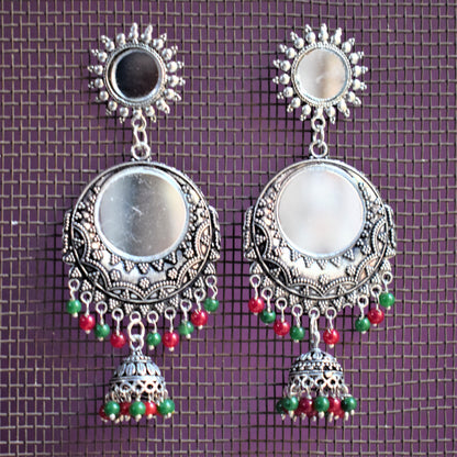 Mirror Chandbali Chakra Jhumki Earrings - GlitterGleam