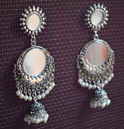 Mirror Chandbali Chakra Jhumki Earrings - GlitterGleam