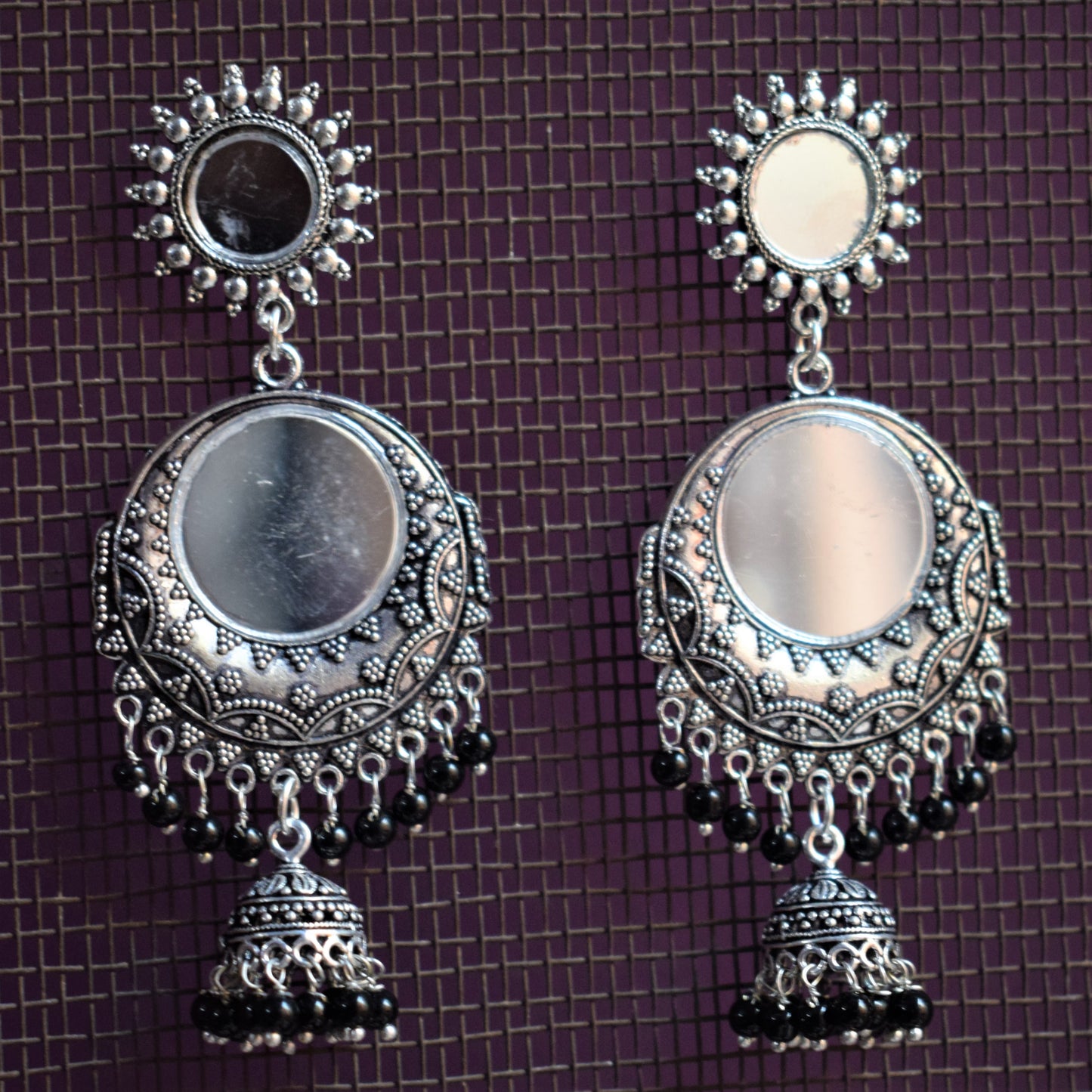 Mirror Chandbali Chakra Jhumki Earrings - GlitterGleam