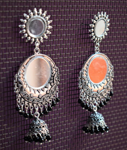 Mirror Chandbali Chakra Jhumki Earrings - GlitterGleam
