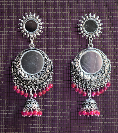 Mirror Chandbali Chakra Jhumki Earrings - GlitterGleam
