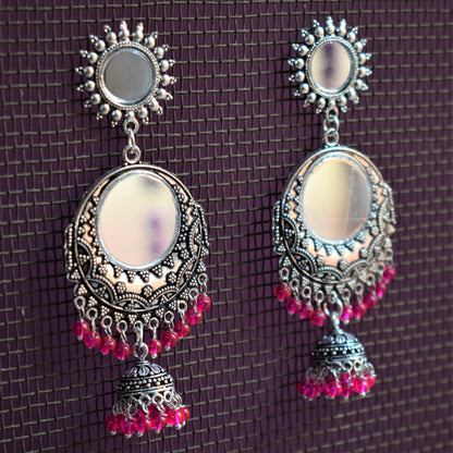 Mirror Chandbali Chakra Jhumki Earrings - GlitterGleam