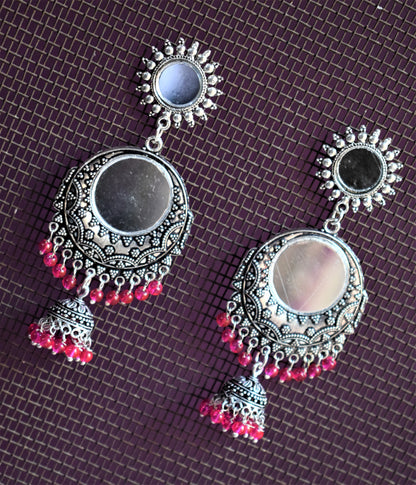 Mirror Chandbali Chakra Jhumki Earrings - GlitterGleam