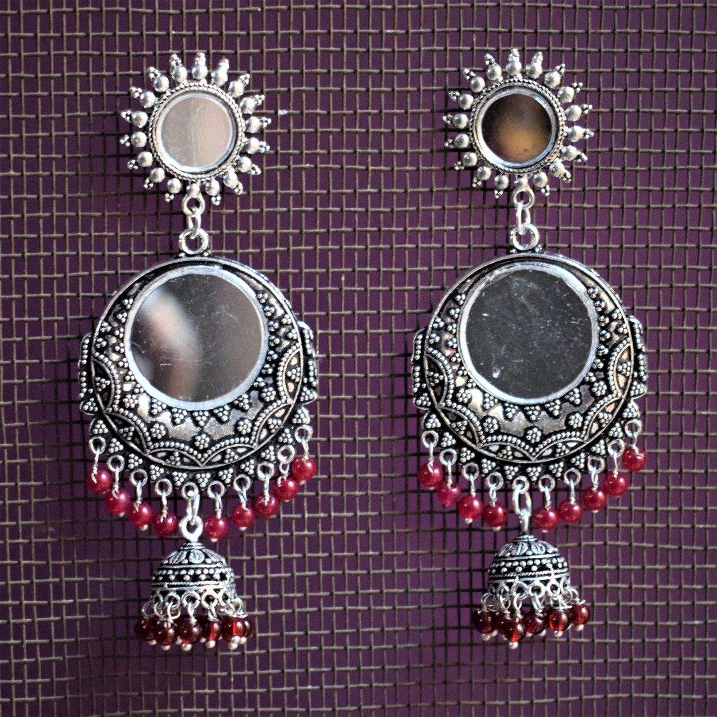 Mirror Chandbali Chakra Jhumki Earrings - GlitterGleam