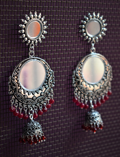 Mirror Chandbali Chakra Jhumki Earrings - GlitterGleam