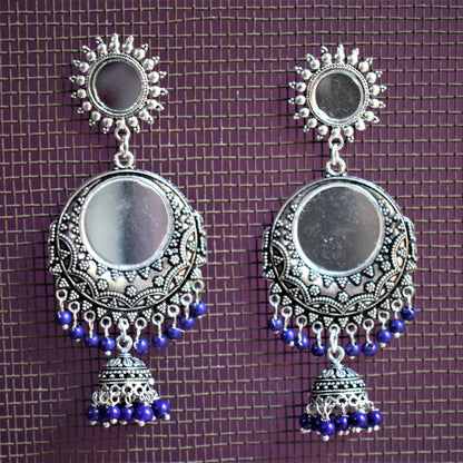 Mirror Chandbali Chakra Jhumki Earrings - GlitterGleam