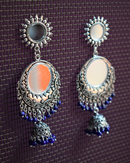 Mirror Chandbali Chakra Jhumki Earrings - GlitterGleam