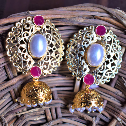 Traditional Antique Matt Gold Pearl Earrings - GlitterGleam