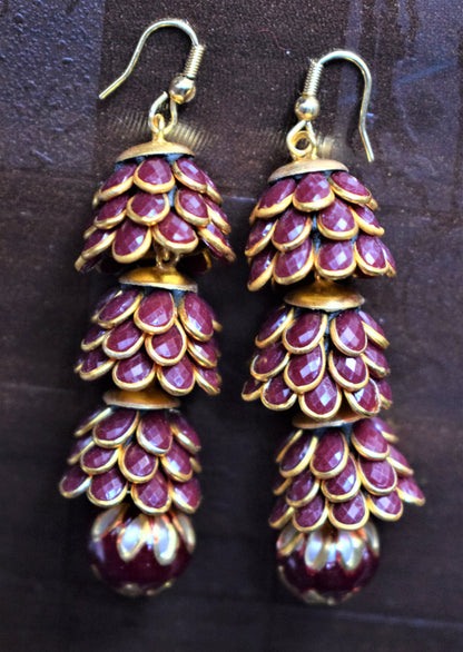 Long Polki Layered Jhumki Earrings - GlitterGleam