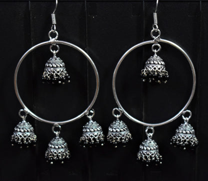 German Silver Oxidised Jhumka Bali - GlitterGleam
