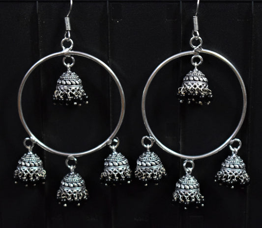 German Silver Oxidised Jhumka Bali - GlitterGleam