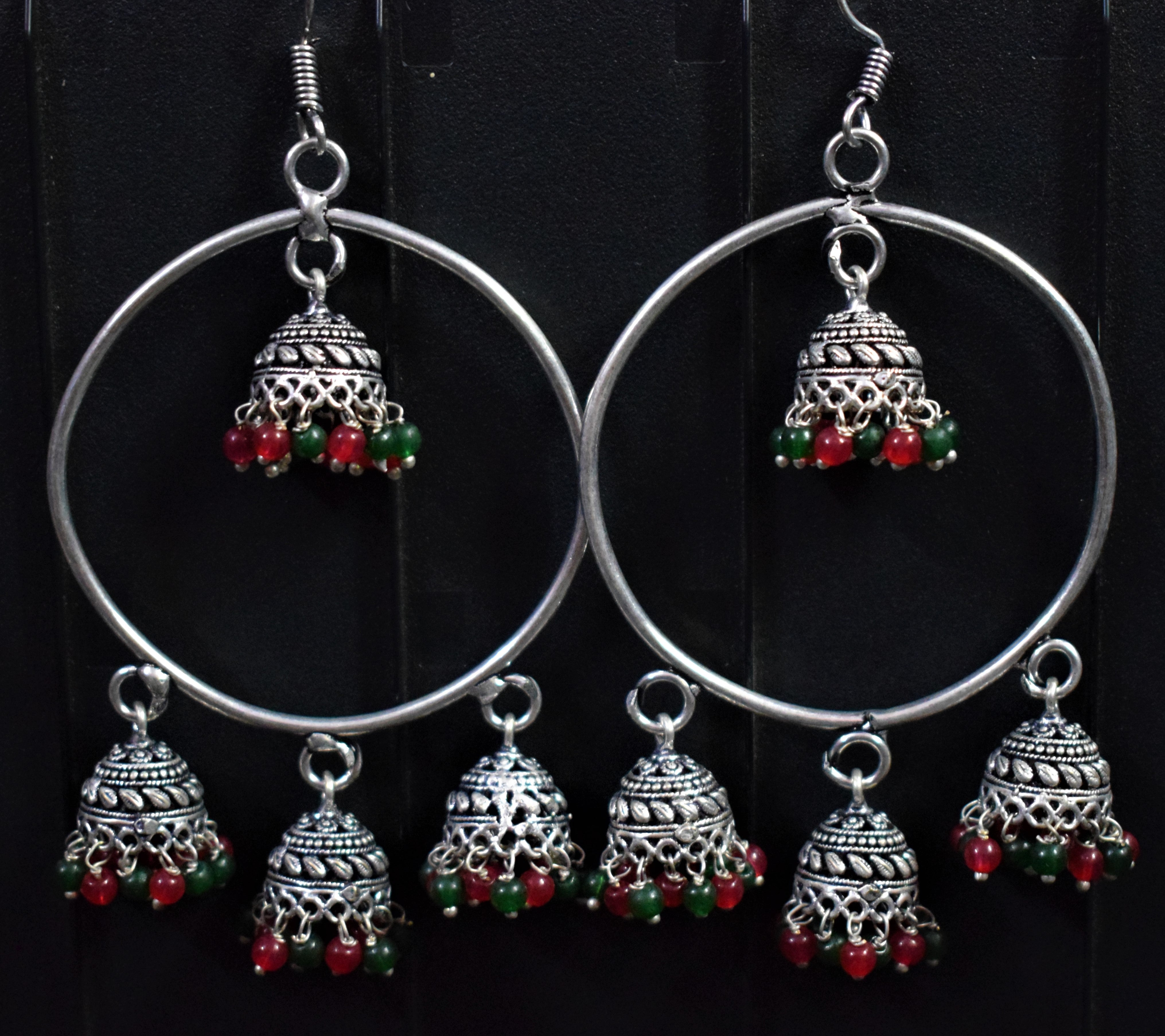 Gold Plated Rajasthani Jhumka Earrings Studded with pearls and ruby li