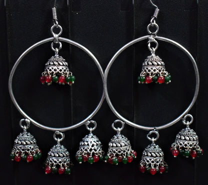 German Silver Oxidised Jhumka Bali - GlitterGleam