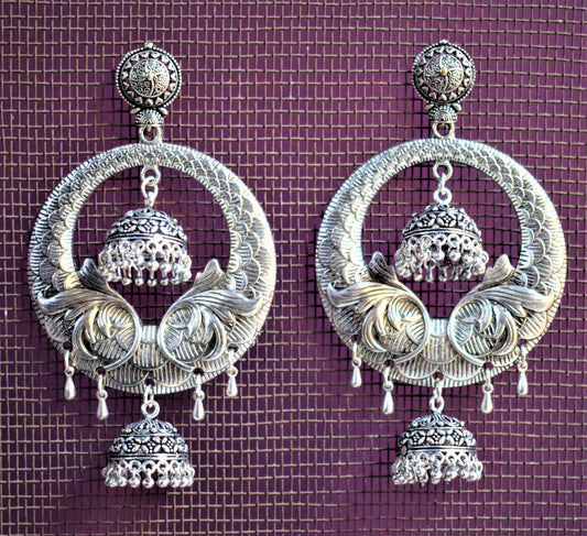 Dual Jhumki Large Chandbali Earrings - GlitterGleam