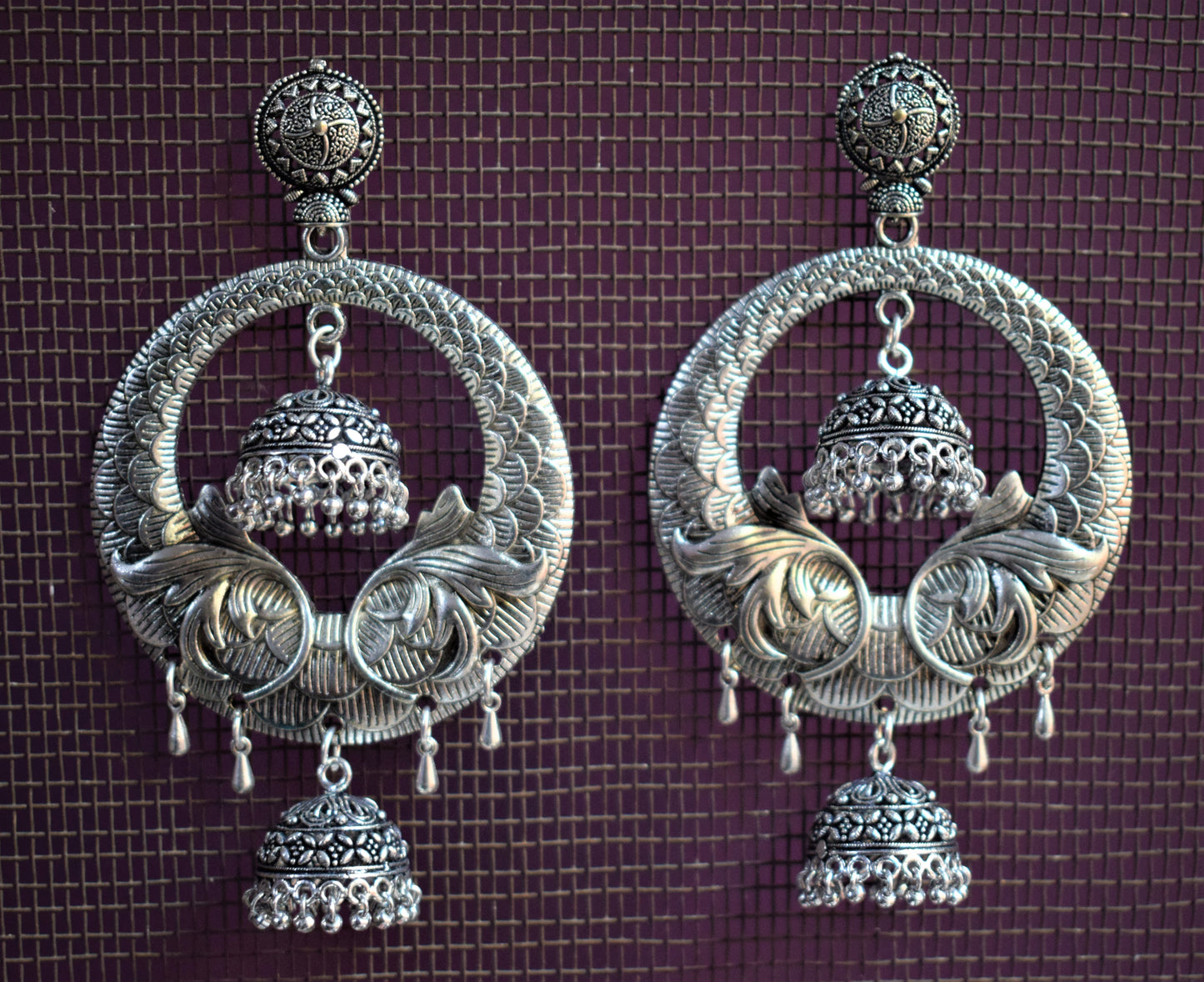 Dual Jhumki Large Chandbali Earrings - GlitterGleam