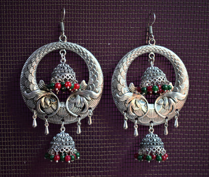 Dual Jhumki Large Chandbali Earrings - GlitterGleam