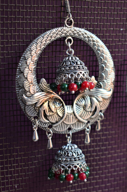 Dual Jhumki Large Chandbali Earrings - GlitterGleam