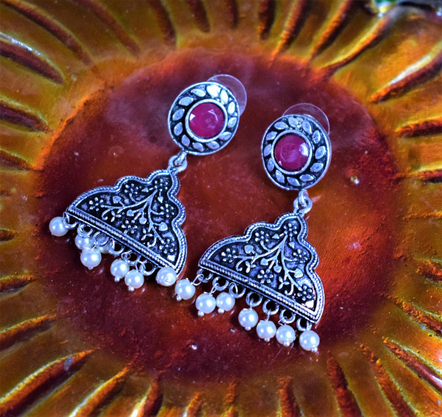 German Silver Gemstone Chattri Earring - GlitterGleam