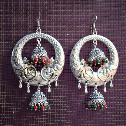 Dual Jhumki Large Chandbali Earrings - GlitterGleam