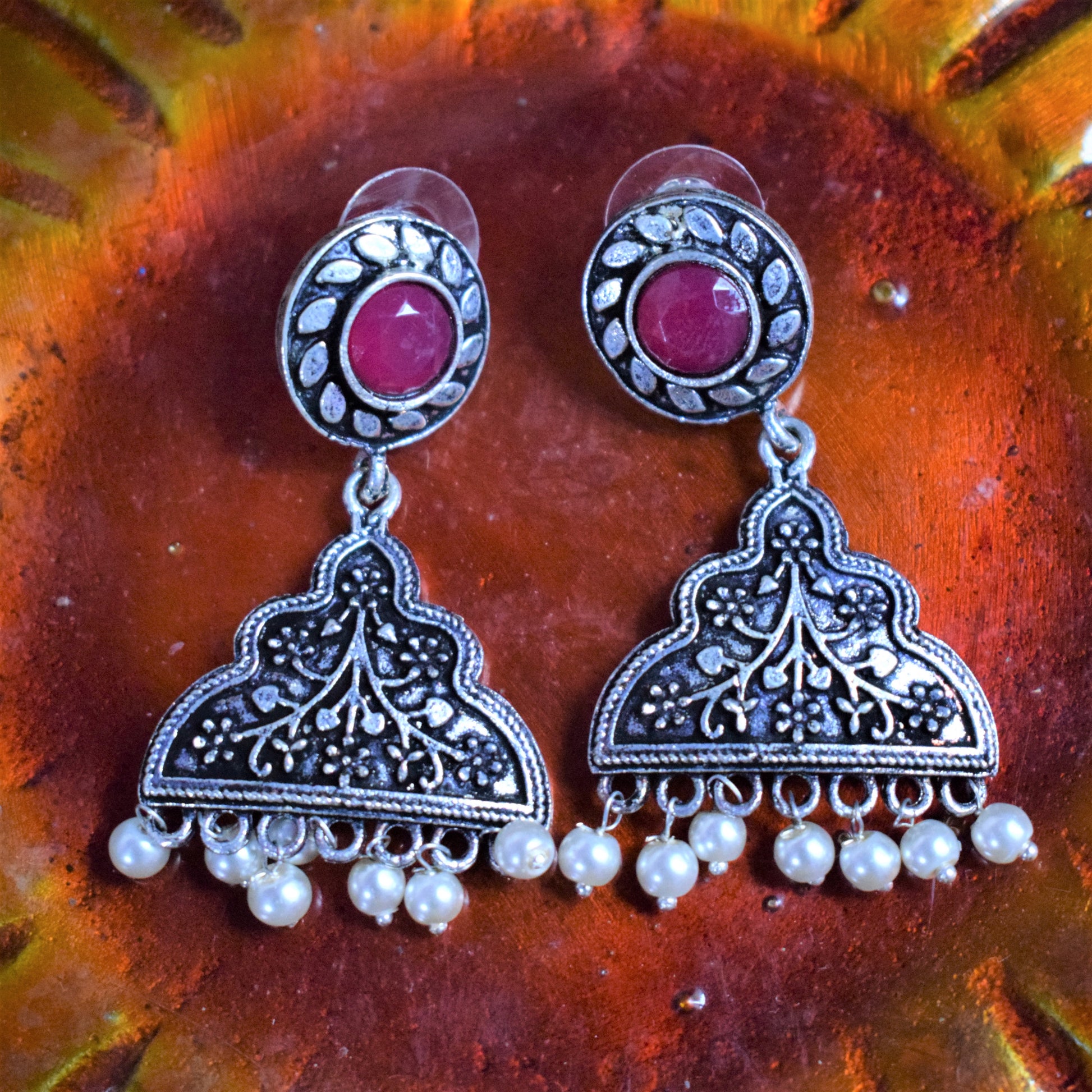 German Silver Gemstone Chattri Earring - GlitterGleam